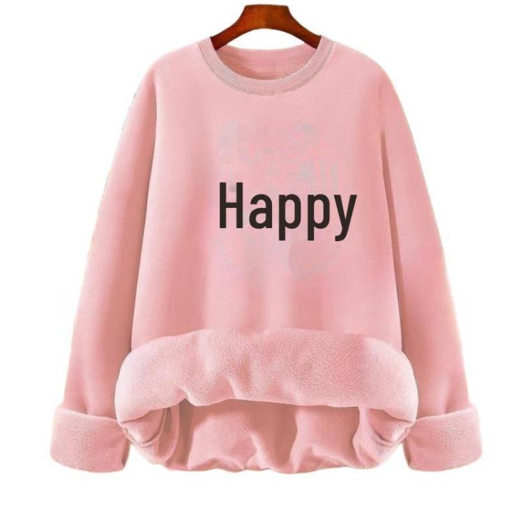 2024 Autumn Winter Women Fashionable Velvet Thickened Cartoon Print Loose Fit Round Neck Sweatshirt Top
