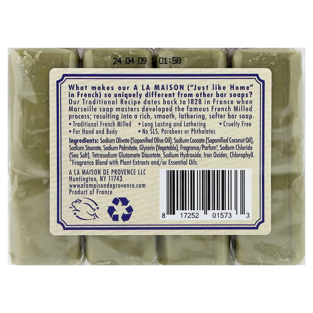 A La Maison de Provence Hand and Body Solid Soap, Lavender Rosemary Olive Oil, 4 Bars, 100g (3.5oz) Each