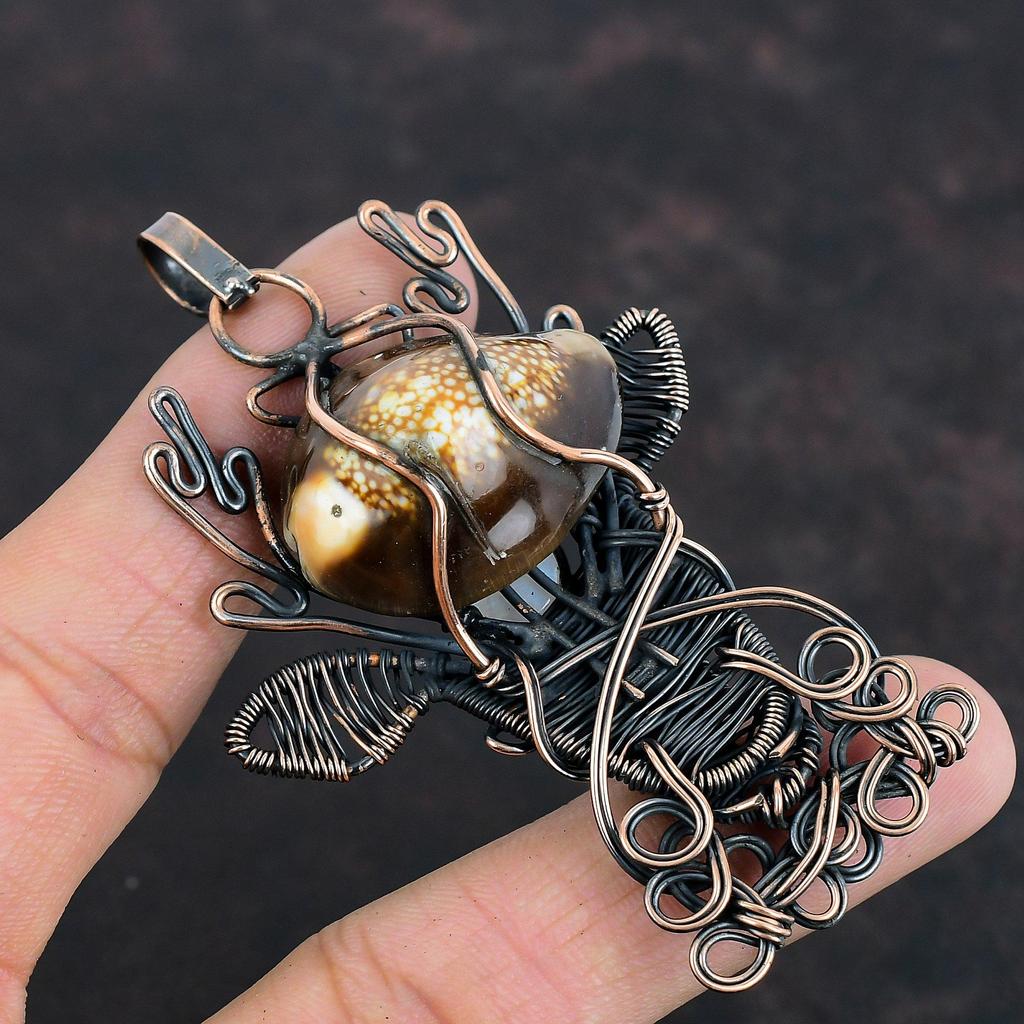 Кулон в виде ракушки каури, медная проволока, обернутые ювелирные изделия, кулон в виде лица оленя, радуга ручной работы, ювелирные изделия из лунного камня, драгоценный камень, медный кулон, подарки для нее