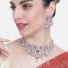 Gorgeous Wedding Necklace Set with Rhodium Plated CZ, Red Stones and Pearls for Women