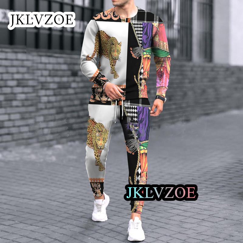 Summer Men's Long Sleeve T-Shirt Set High Quality Fashion Casual Men's Sportswear Animal 3D Printing 2-piece Set Tracksuit