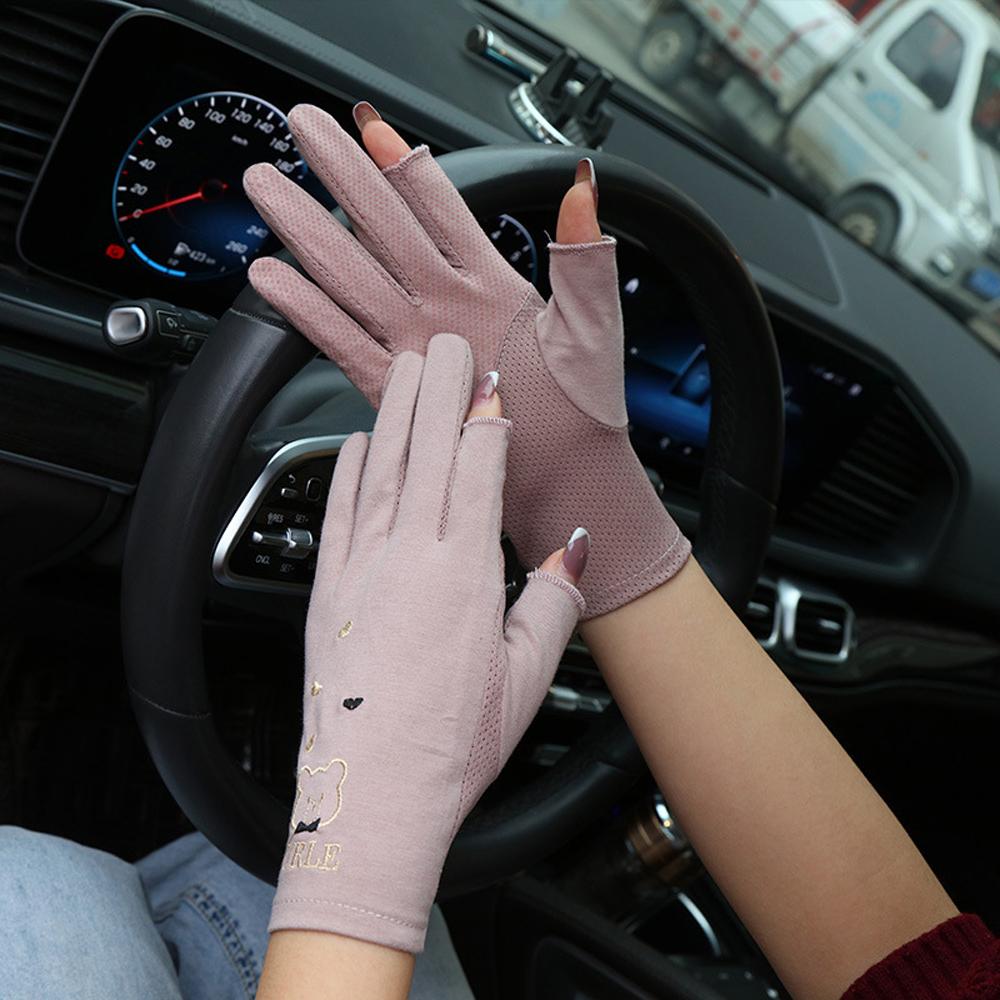 Cute Anti-UV Lady Summer Women Drive Mitten Thin Gloves Sunscreen Mittens Five Fingers Mitts