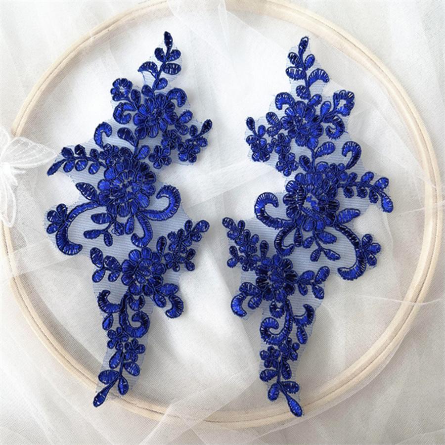 1 Pair Flower Sew On Lace Patches Embroidery Applique Repair For Wedding Dresses 23*10cm
