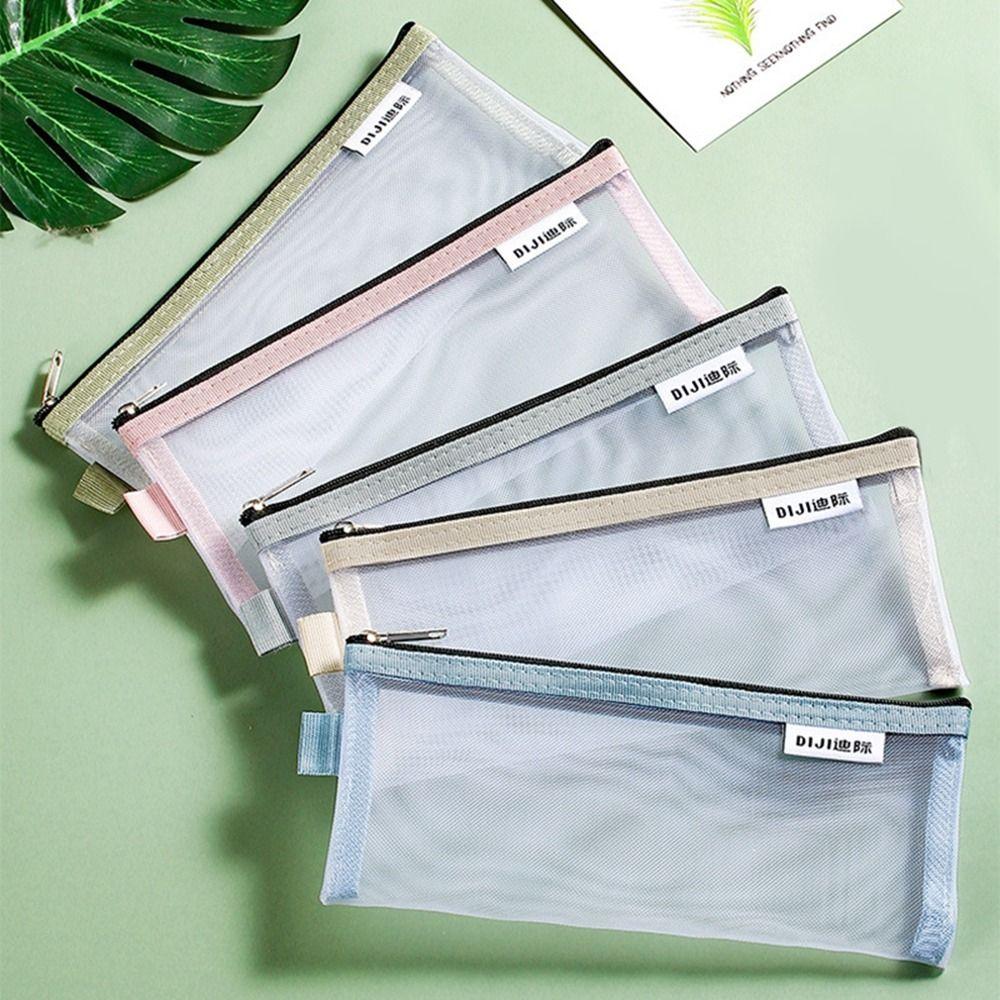 Zipper Pouch Small Wallet Grid Pencil Bag Mesh Storage Bags Stationery Bag Transparent File Bag