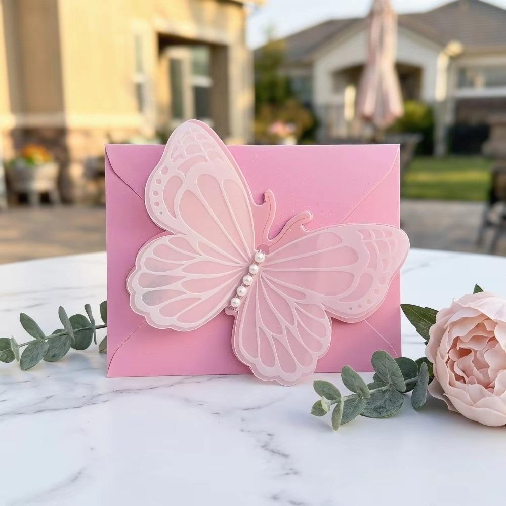 Sweet Design Butterfly Greeting Card Pearl Accessories Valentine's Day Card Party Invitation