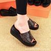 Fashion Women Chunky Platform Slippers Summer Thick Bottom Diamond Wedge Heels Sandals Woman Non Slip Outdoor Flip Flops Plus Size 43