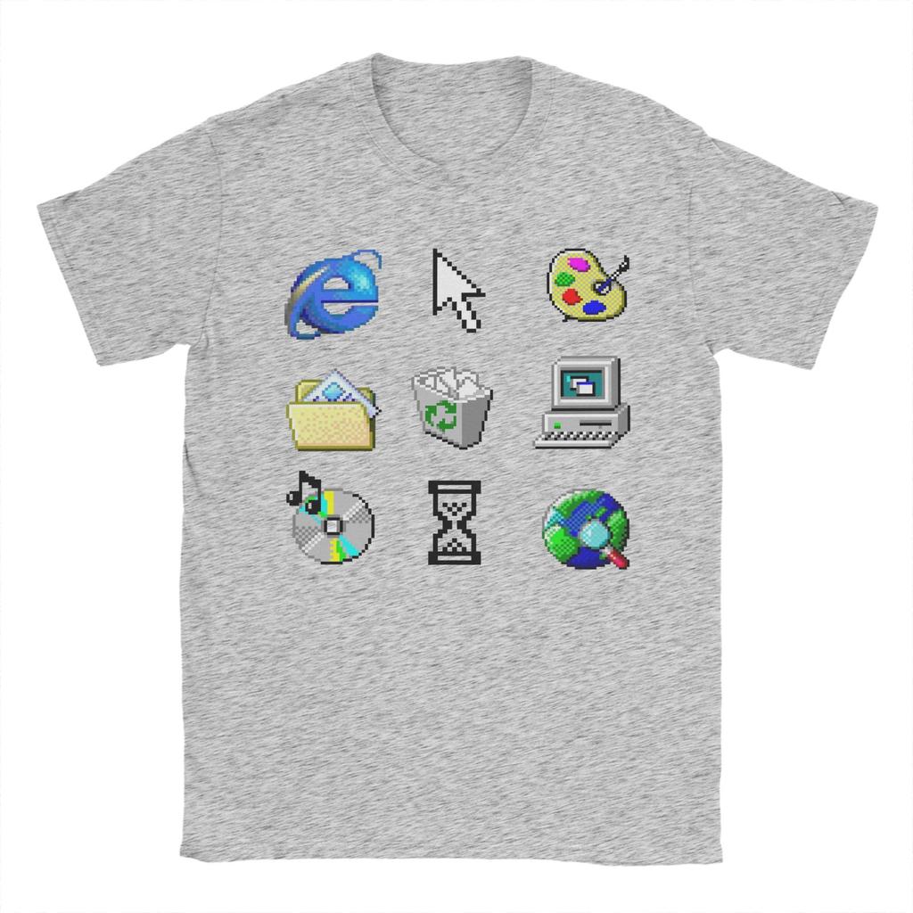 Men Women Summer Funny TShirt Old Windows 95 Icons Funny Cotton Tees Short Sleeve T Shirt Crewneck Tops Gift Idea