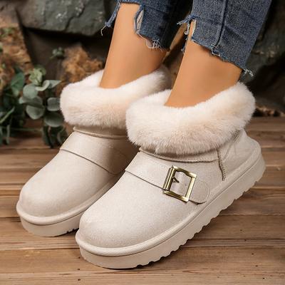 Модные женские зимние теплые ботильоны из искусственной замши с пряжкой, утолщенные плюшевые снежные ботинки, женские ботинки на толстой подошве на платформе с хлопковой подкладкой, нескользящие