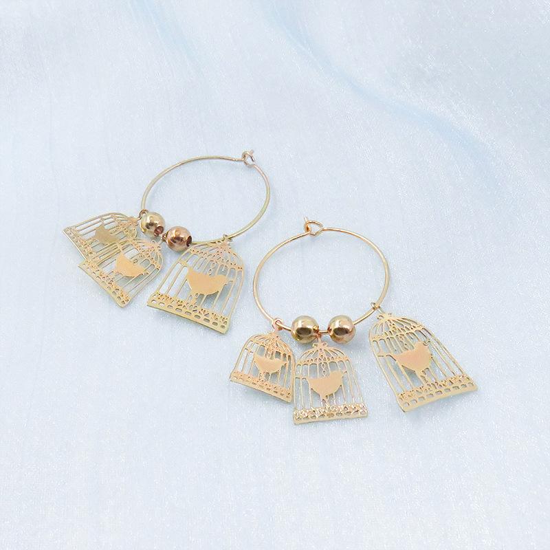 Medium-old Temperament High-end Earrings Retro Hollow Bird Cage Pendant Earrings for Women Fashion Niche Design Earrings
