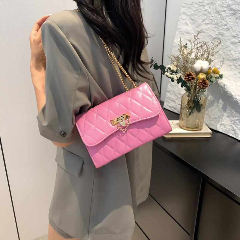 Urban Chic Pu Quilted Lock Buckle Shoulder Bag For Women In Black Beige Pink