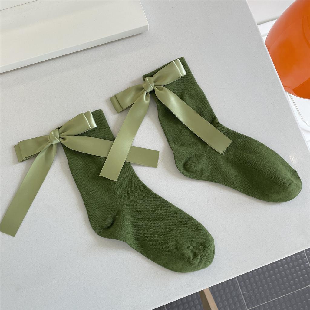 New Handmade Socks Lolita Cute Bow Cotton Mid Calf Women's Socks