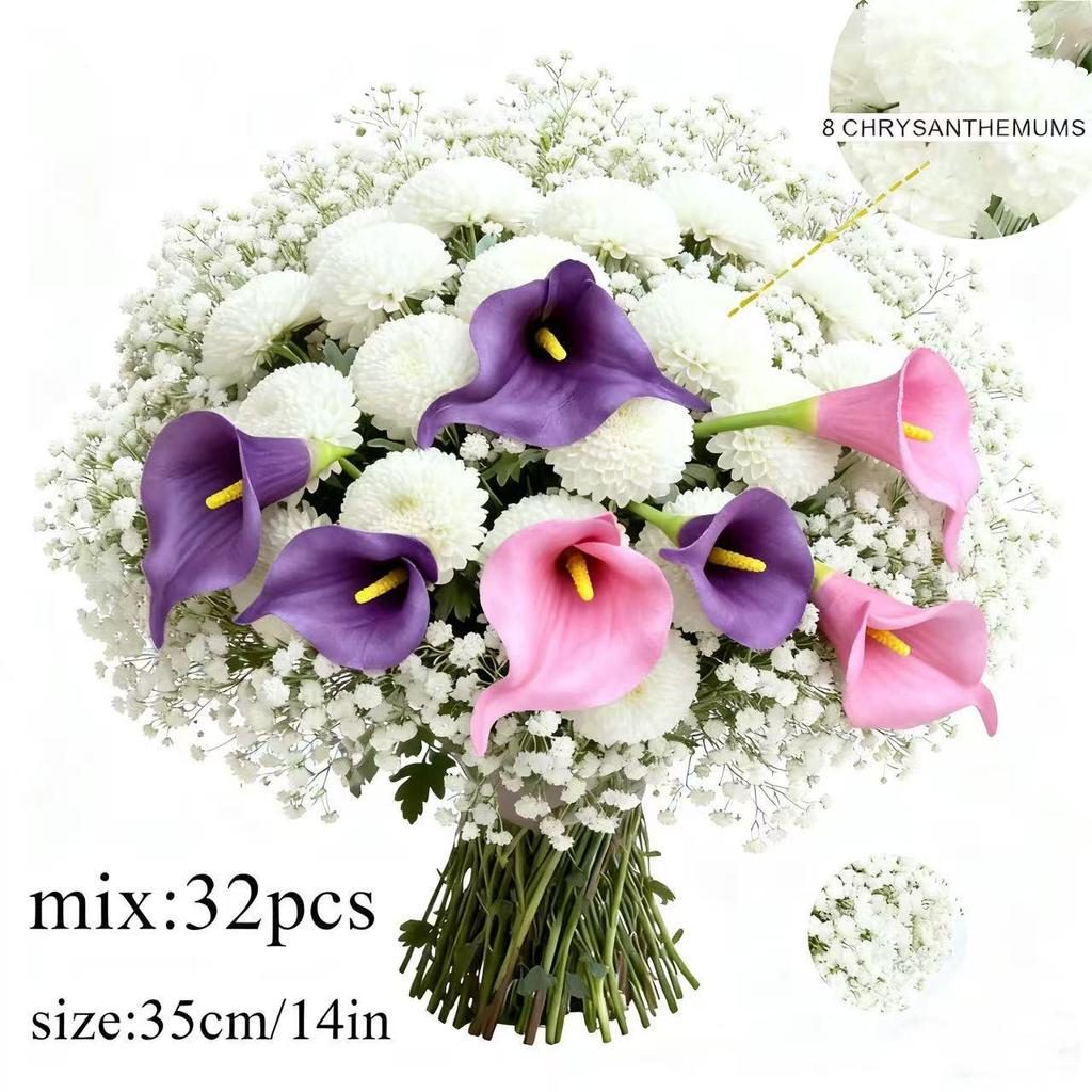 European Style Artificial Flower Bouquet: Calla Lily, Tulip, Baby's Breath & Daisy Combination for Home Decoration
