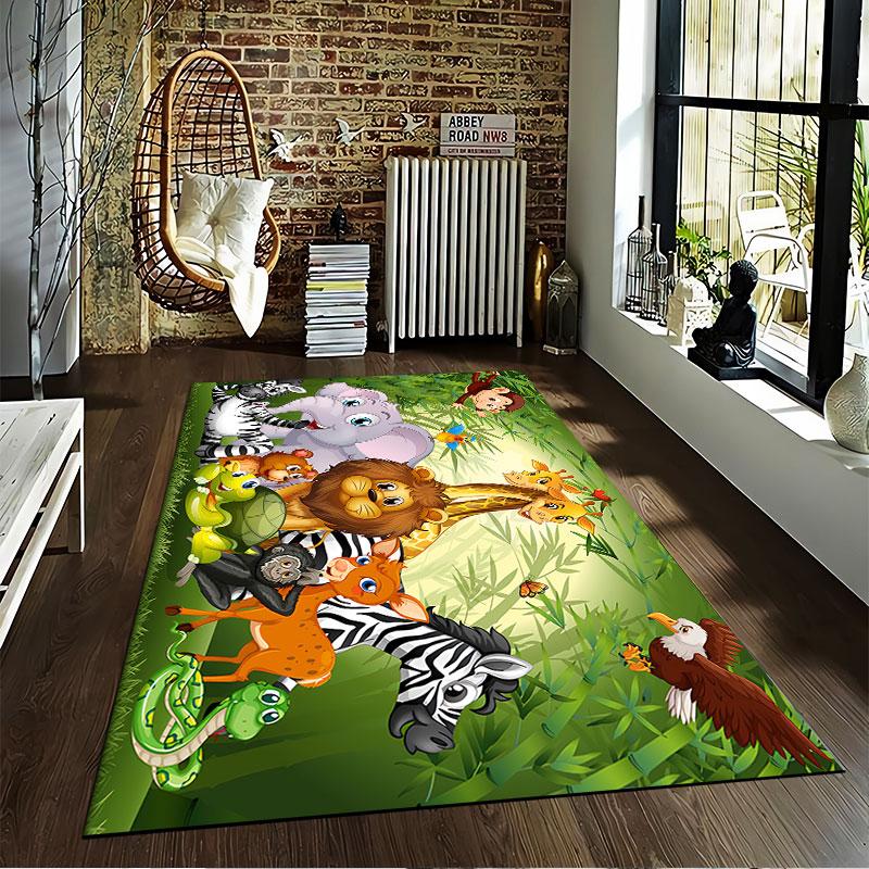 Jungle Animals Cartoon Carpet suitable as a non-slip mat for the living room or bedroom sofa