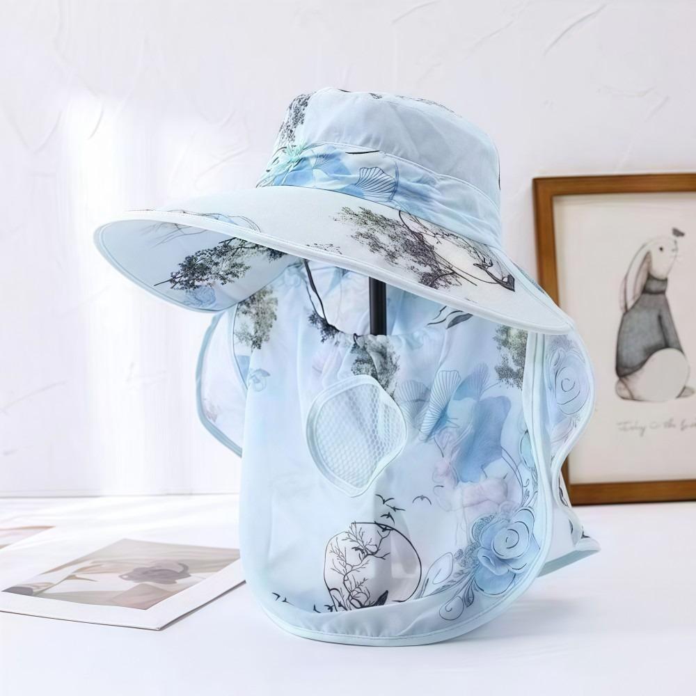 Wide Brim Tea Picking Work Hat UV Protection Fisherman's Hat Face Mask Sun Hat Summer Outdoor