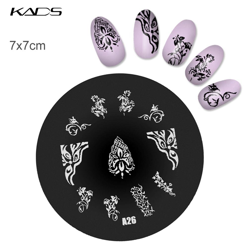 kads 1PC Round Stainless Steel Nail Art Nail Stamping Plates Manicure Stamp DIY for Nail Templates Classic Series Tools