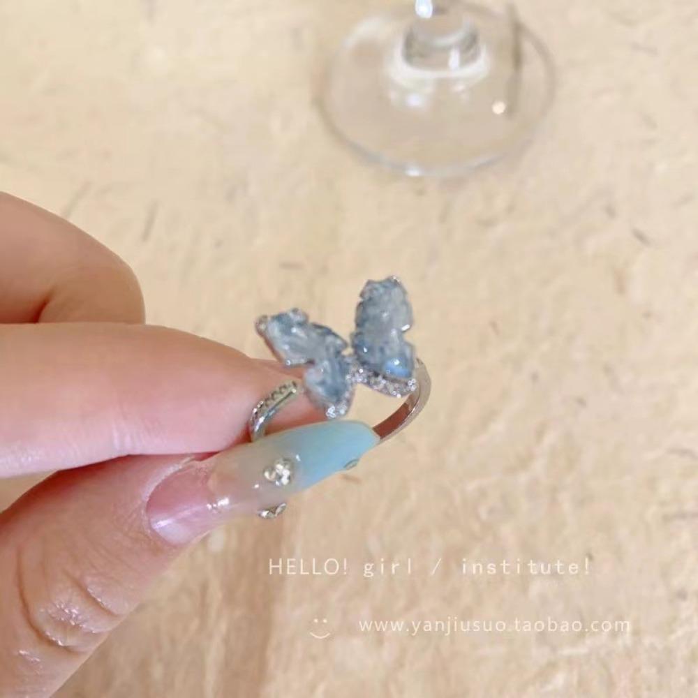 Французское ретро синее кольцо-бабочка, чувство дизайна, темперамент, личность, простое, холодное чувство, универсальное кольцо