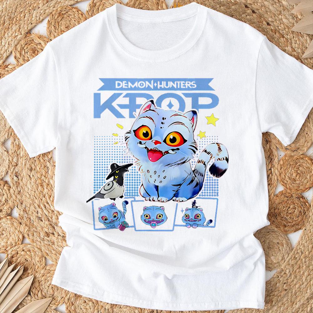 Kpop Охотник на демонов Футболки Лето Новые HD Принт тигра Дышащая футболка Женщины Круглый вырез Повседневные Мягкие топы Графические футболки