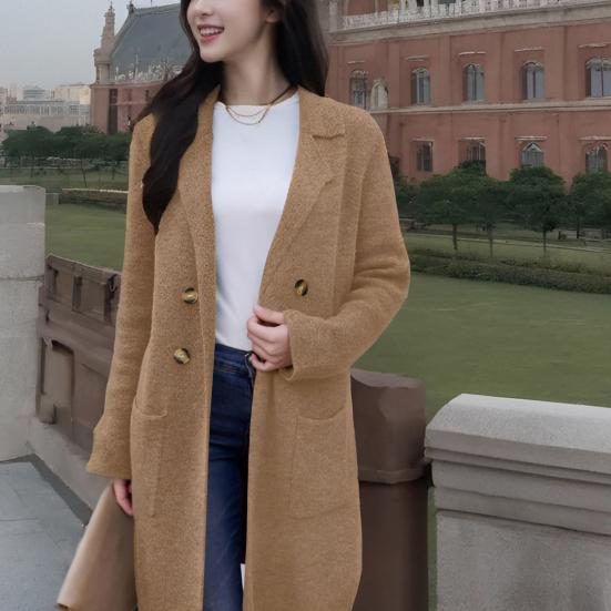 Женское длинное пальто из смесовой шерсти, оверсайз, двубортный тренч с лацканами с разрезом, теплое пальто на осень-зиму