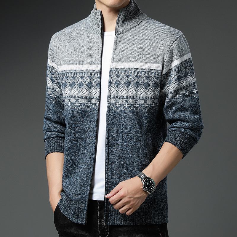 Осенне-зимние мужские свитера Повседневные свитера с принтом и воротником-стойкой Мужские пальто Плюс флисовые куртки