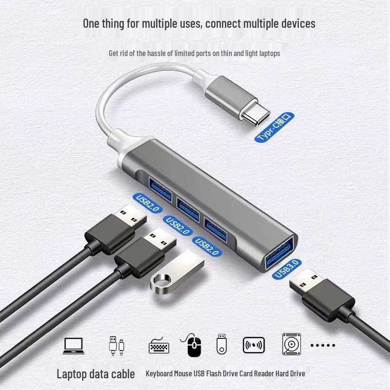 Мини-хаб USB 3.0 Type-C, алюминиевый: Док-станция-разветвитель на 4 порта