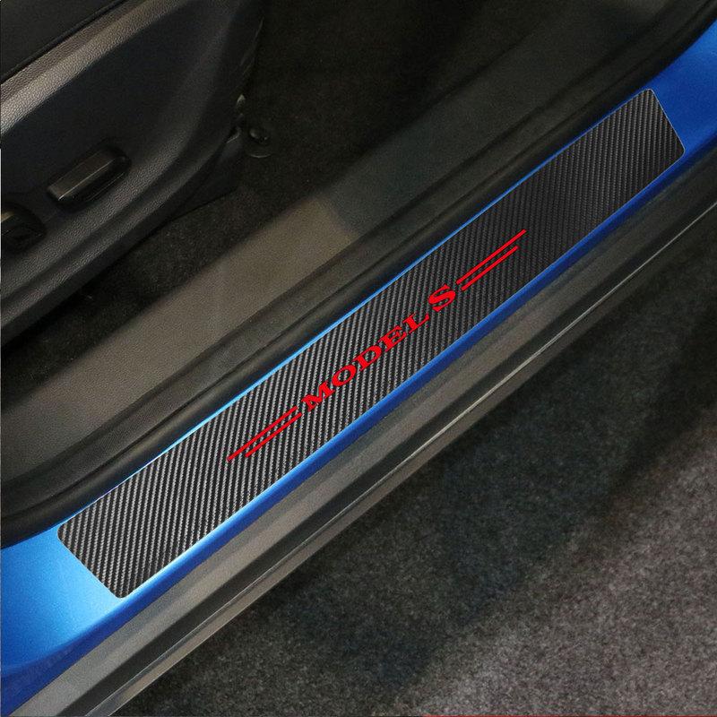 For Tesla Model 3 S X Y Carbon Fibre Car Door Sill Threshold Protective Stickers and Decals Auto Interior Styling Accessories