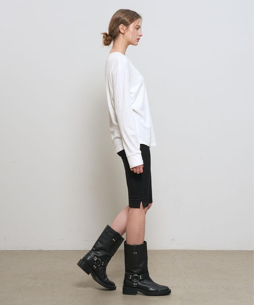 GENERALIDEA Loose Fit Henley Neck T-Shirt [White] / Gf1Lts516