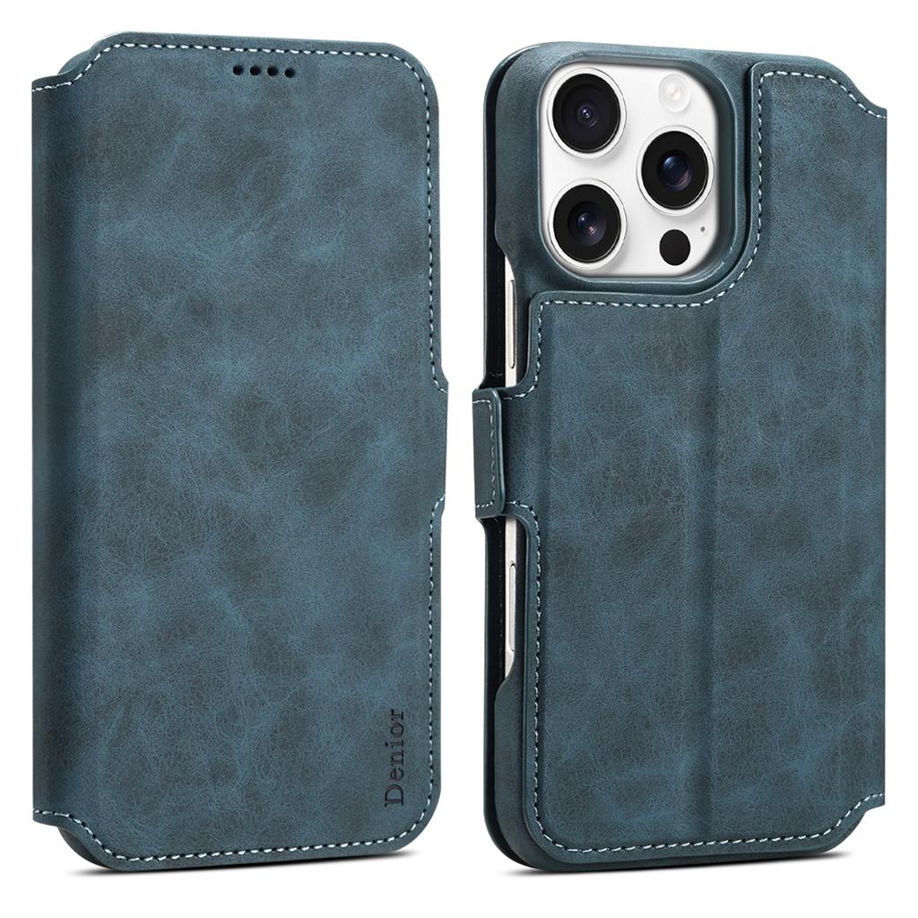 DENIOR B07 For iPhone 16 Pro Case Leather+PC Magnetic Detachable Wallet Phone Cover