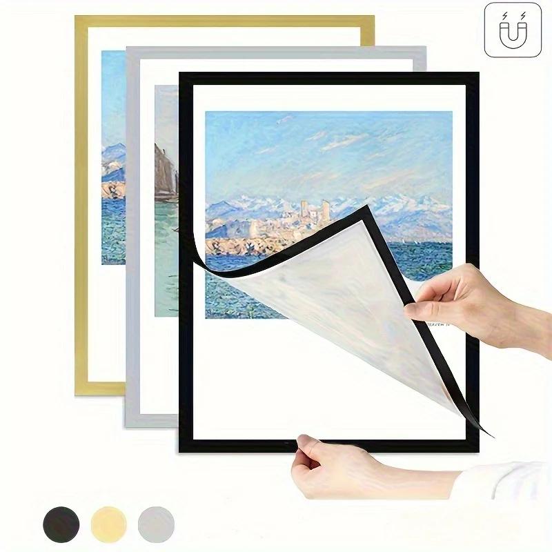 A4 Magnetic Picture Frames-Self-Adhesive Wall Mount for Diamond Art, Posters, Certificates, Maps & Stamps, Vertical Orientation.