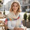 Soft Draped Gauze Shawl Rainbow Border Beach Scarf New Tassel Shawl  Women Fashion