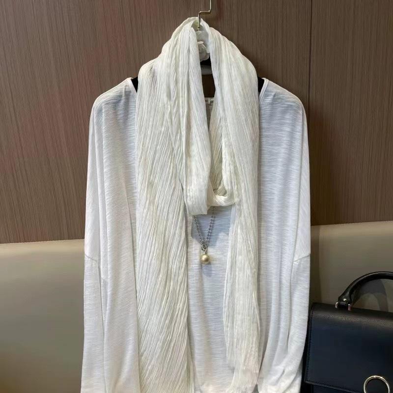 New Thin and Narrow Pleated Solid Color Autumn and Winter Versatile Neck Protection Scarf High-end Cotton and Linen Scarf with Shawl for Women