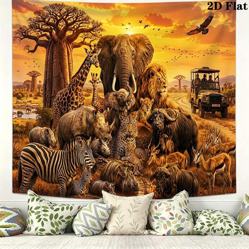 African Animals Wall Tapestry Aesthetic Wall Hanging Printed Fabric Blanket Decorative Tapestries for Bedroom Living Room Home Decor