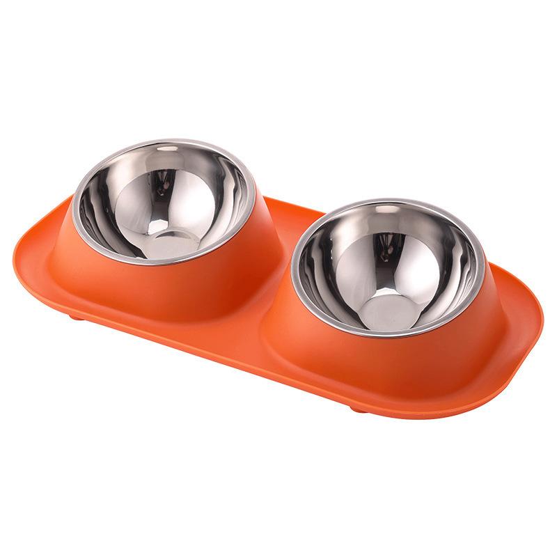 15° Tilted Double Stainless Steel Pet Bowl Anti-Tipping Cat Food Water Feeder Set for Cats and Small Dogs Blue Green Orange Yellow