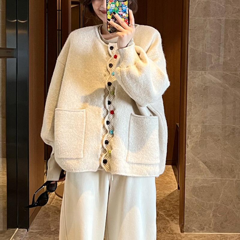 2024 зима, большие размеры, осень, женские однотонные свитера на пуговицах, куртка, вязаная мода, оверсайз, повседневный стиль, свободный кардиган, свитер