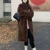 Женское пальто из искусственного меха Однотонное длинное меховое пальто Пушистое Роскошное Свободное Повседневное Меховое пальто с воротником-стойкой Верхняя одежда Зима