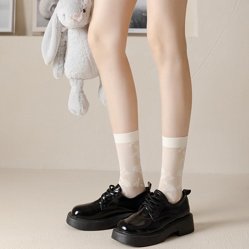Long Socks, Thin Mesh Breathable Women's Mid-calf Socks for Spring and Summer, Black Summer Cotton Socks