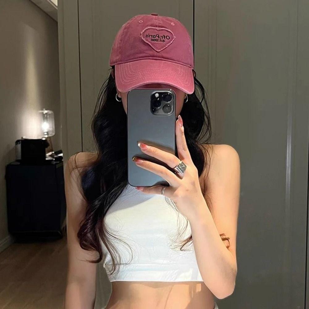 Love Heart Embroidery Snapback Hat Washed Cotton Couple Sun Hats Fashion Women Baseball Cap