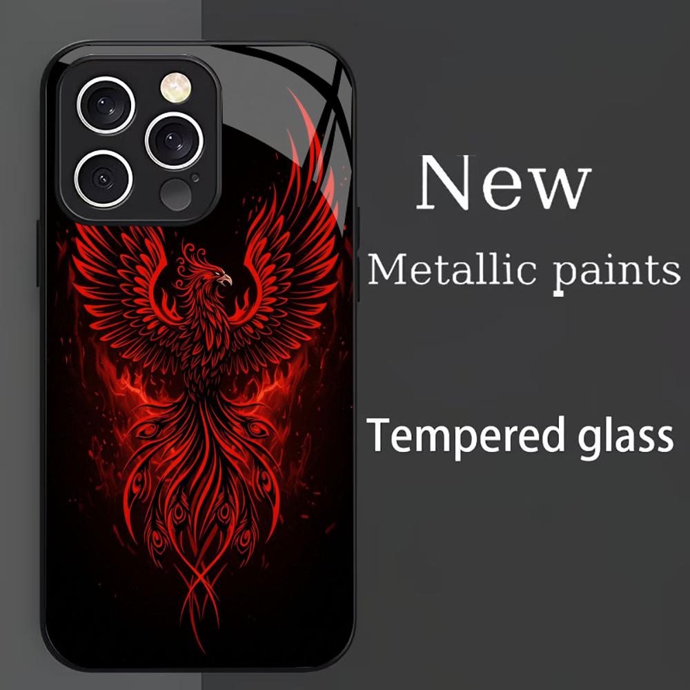 New Red Fire Phoenix Print fashion phone cases phone case fundas Glass Phone Case for iPhone 17 16 15 14 13 12pm Pro Plus