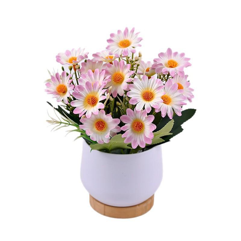 Artificial Daisy Flower Arrangement In Ceramic Pot Indoor Tabletop Decor Modern Farmhouse Style Plastic Floral Centerpiece