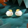 Auspicious Jade Rabbit Stud Earrings Women's Retro Earrings National Style Earrings