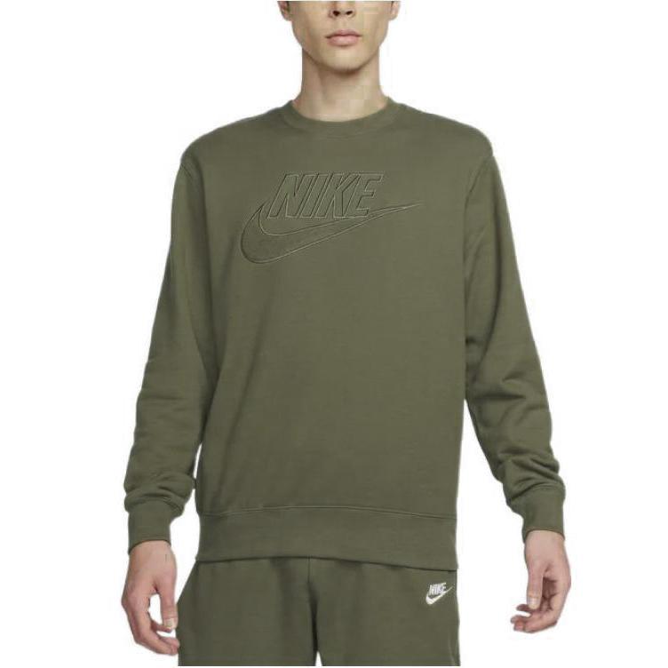 Nike Однотонная толстовка с принтом логотипа, с круглым вырезом, мужская, оливково-зеленая, DQ4584-222