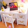 Dollhouse Miniature DIY House Kit Wood Cute Room with LED Furniture and Cover Girl Gift Toy, Summer