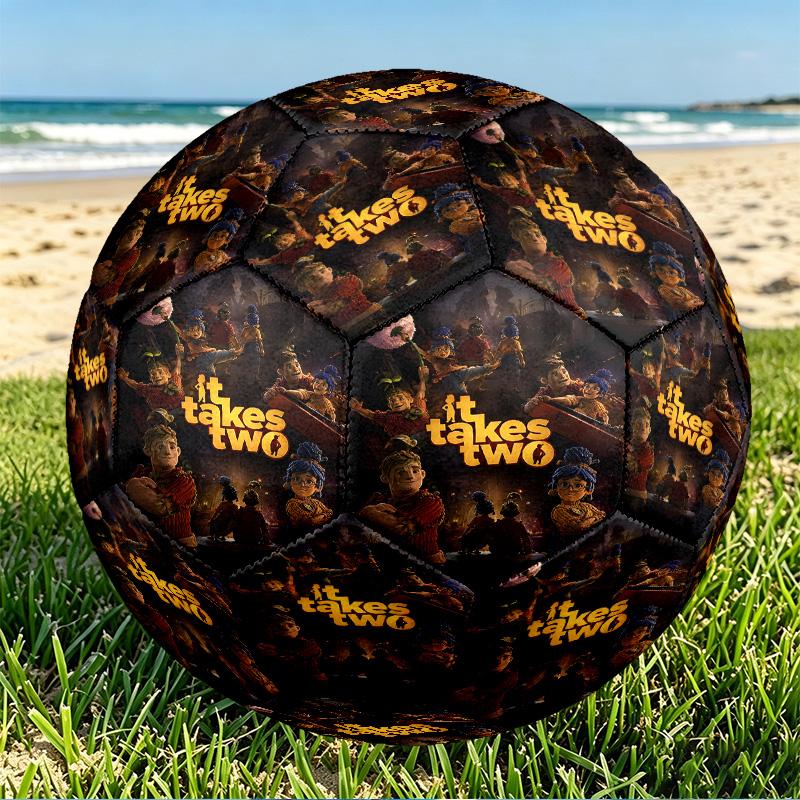 Game It Takes Two Print Size 5 Soccer Ball, PU Wear Resistant Football for Match Training and Daily Practice, Birthday Gift for Soccer Fans