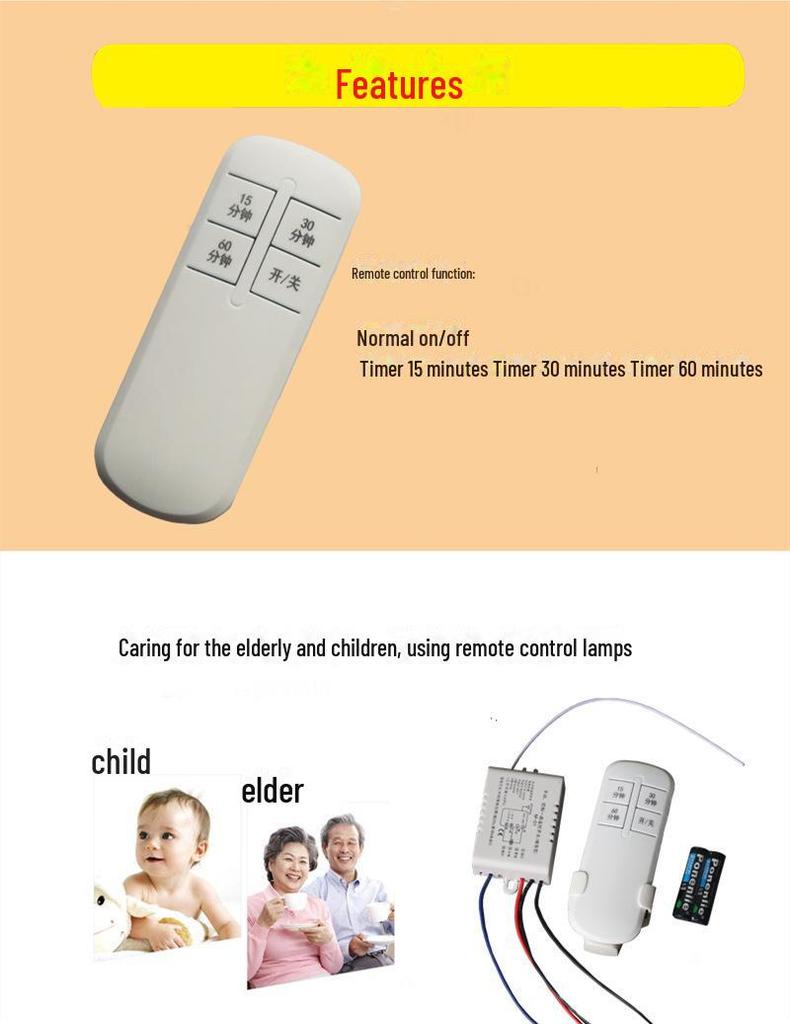 Беспроводной односторонний модуль таймера-выключателя освещения с дистанционным управлением и проникновением радиочастот через стену на расстоянии 315 м - в комплект входит 7-я батарея