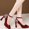 Fashion High Heeled Single Shoes Autumn New Pointed Toe Patent Leather One-Line Sequin Non-Slip Wear-Resistant Stiletto