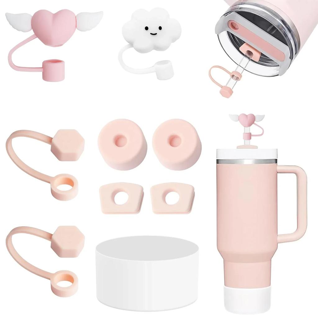 Набор из 9 аксессуаров, плюс 6 силиконовых заглушек, защищающих от проливания, 2 крышки для трубочек диаметром 9-10 мм, 1 чехол для Stanley Cup