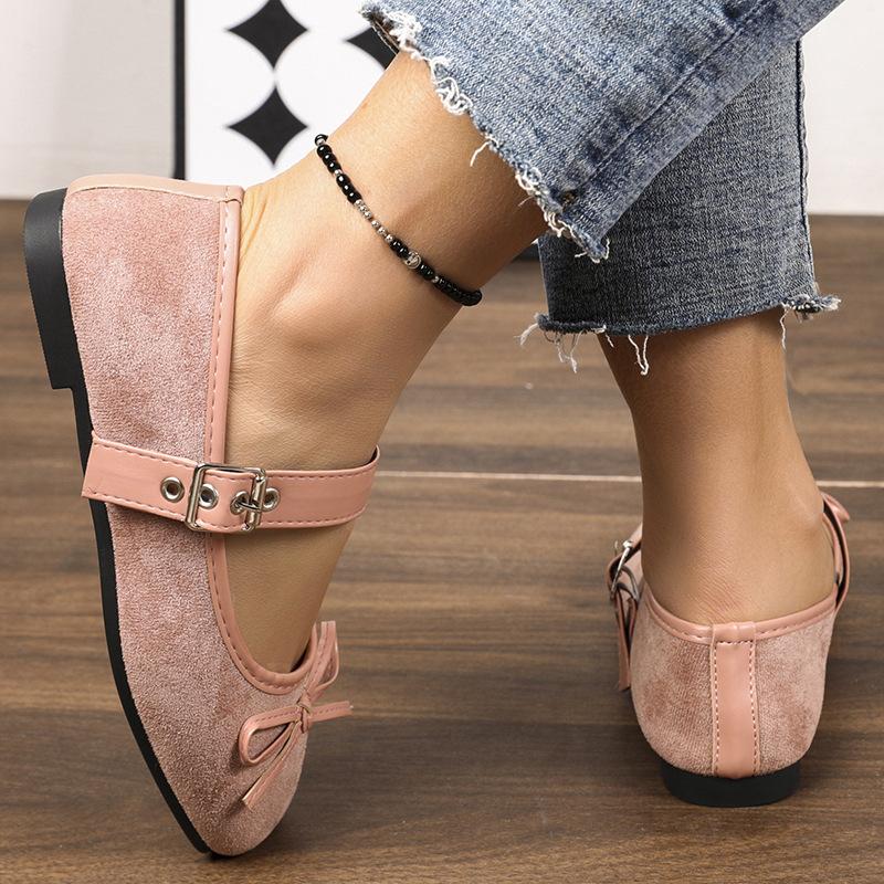 New Women's Buckle Strap Bow Flat Sole Shoes, Women's Shallow Mouth Ballet Casual Breathable Work Shoes