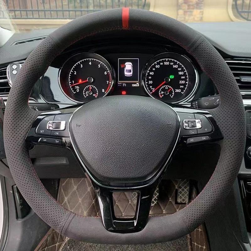 Suede Carbon Fiber Hand Sewing Car Steering Wheel Cover For Volkswagen VW Golf 5 Mk5 VW Passat B6 Jetta 5 Mk5 Tiguan 2007-2011