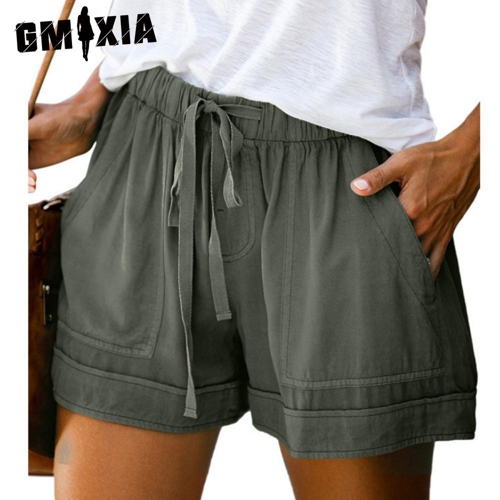 GMXIA Женские повседневные свободные шорты большого размера с эластичной талией и карманами