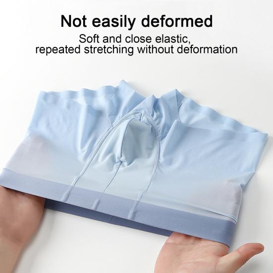 Мужские трусы-боксеры, эластичные, средней талии, U-образные, однотонные шорты, широкий пояс, тонкие трусы из ледяного шелка