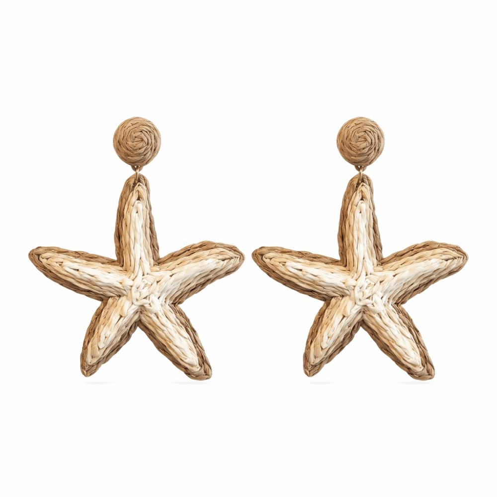 Exaggerated Starfish Beach Earring Straw Weaving Star Pendant Earrings Starfish Stud Earrings Gift